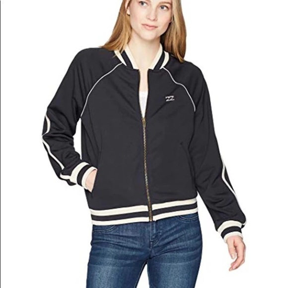Billabong Track Jacket “Locals Only” Bomber Terry Lined Striped Trim NWT - Picture 16 of 16